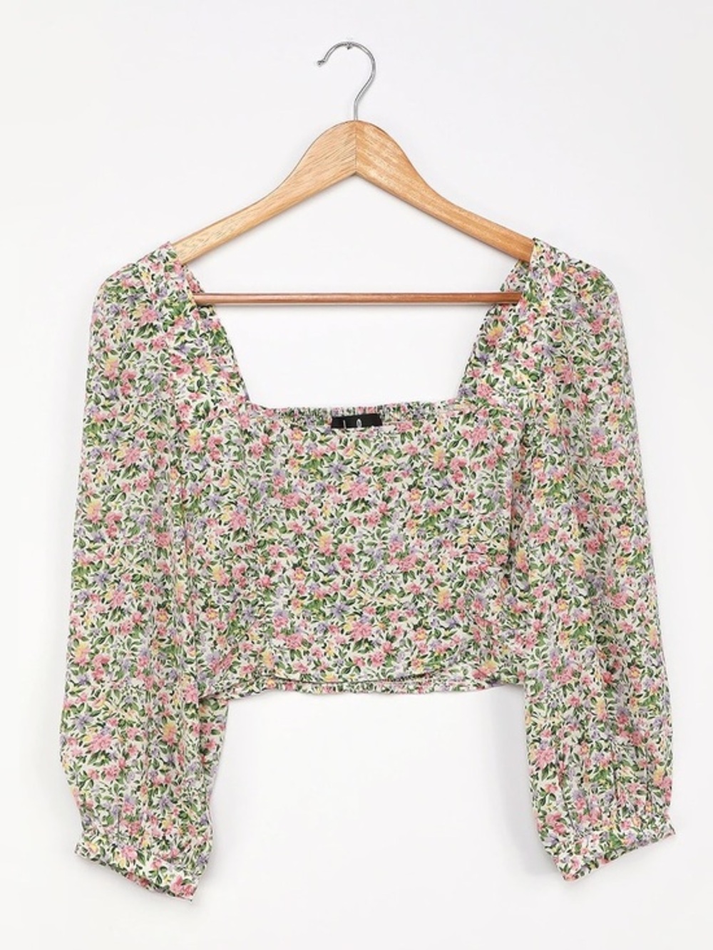 Lulus Even Sweeter White Floral Print Three-Quarter Sleeve Crop Top M BNWT